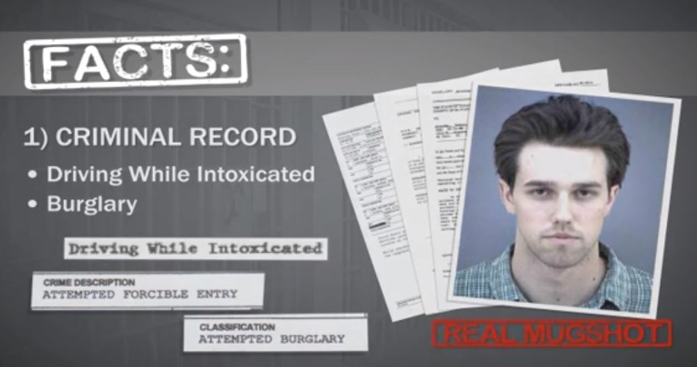 Screen grab Silvestre Reyes ad Beto O'Rourke criminal record