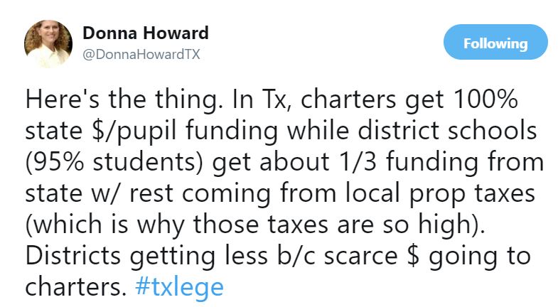 Donna Howard charter schools tweet July 2018