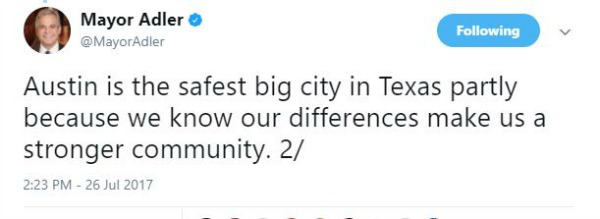 Steve Adler safety Austin tweet 7/17