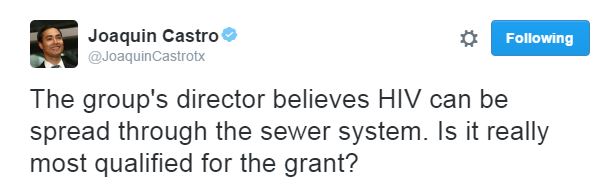Joaquin Castro tweet hiv sewer pipes August 2016