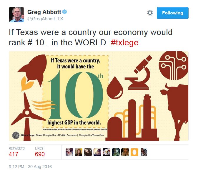 Greg Abbott tweet 8/30/16