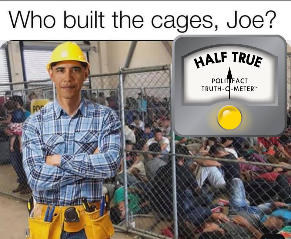 Obama photo in front of migrant cages
