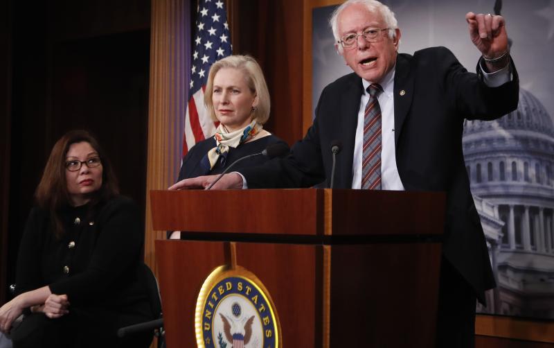 Sanders talking with Gilibrand and Duckworth
