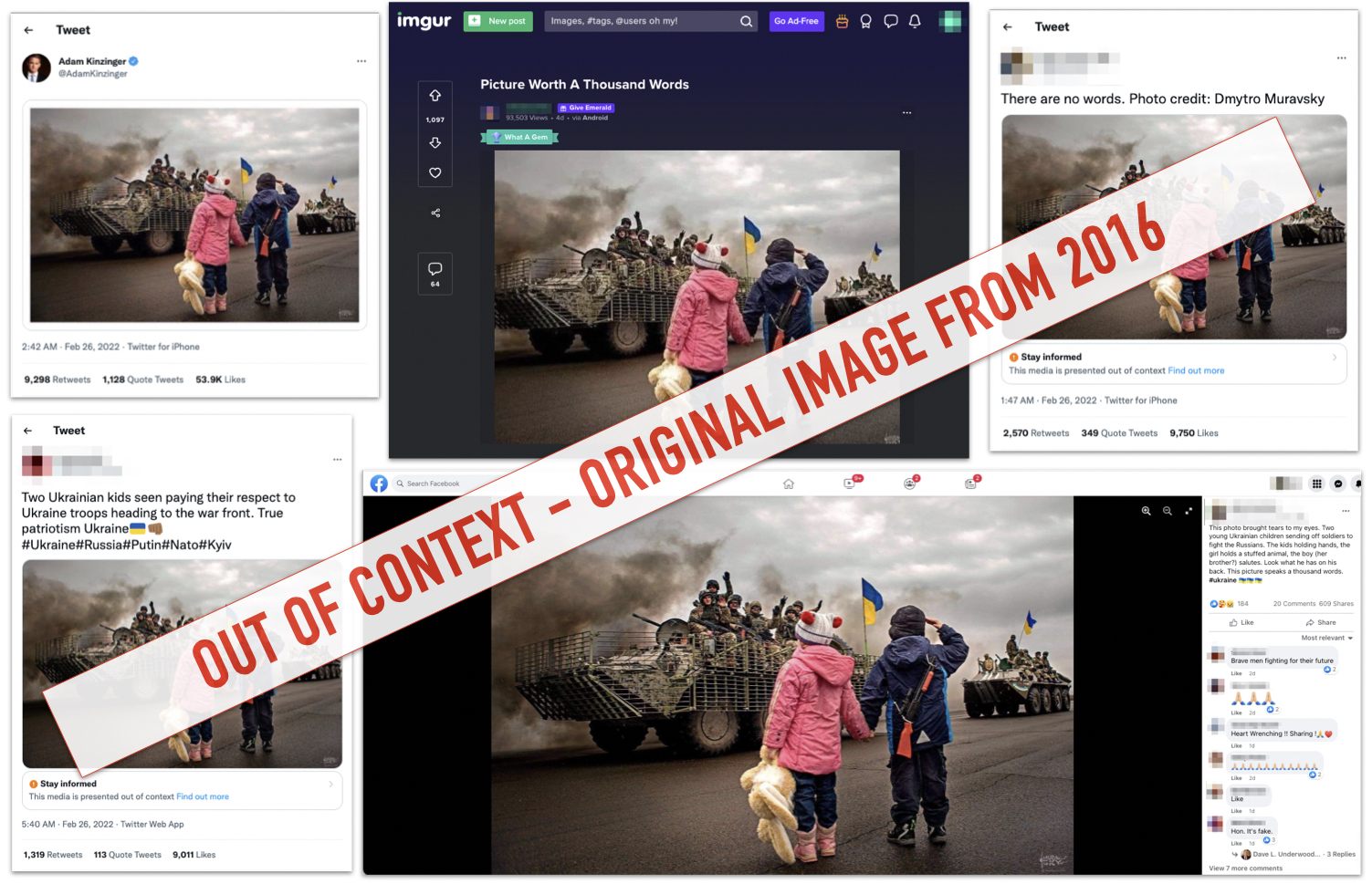 Photo compilation of social media posts showing 2016 Ukrainian troops children image