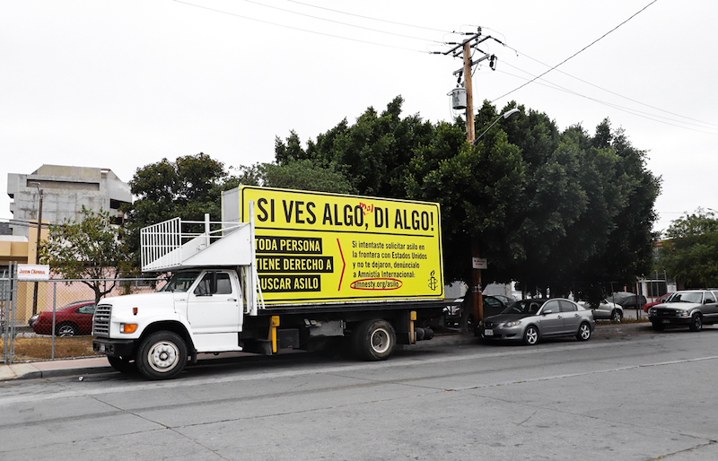 amnesty international billboard San Ysidro April 2018