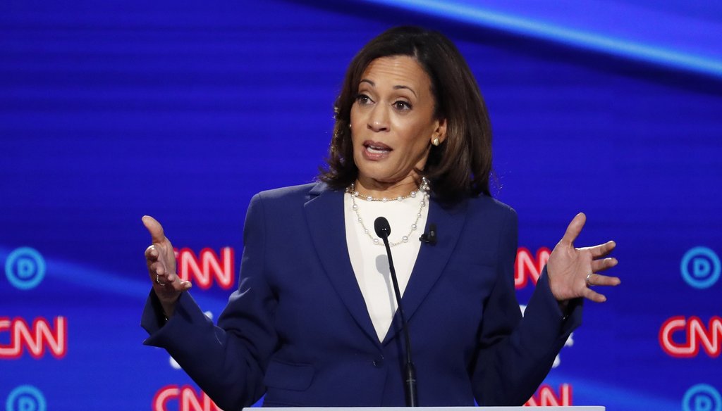 Kamala Harris hablando en primarias de octubre 2019