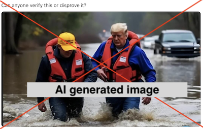 AI generated image of Trump in hurricane floodwaters