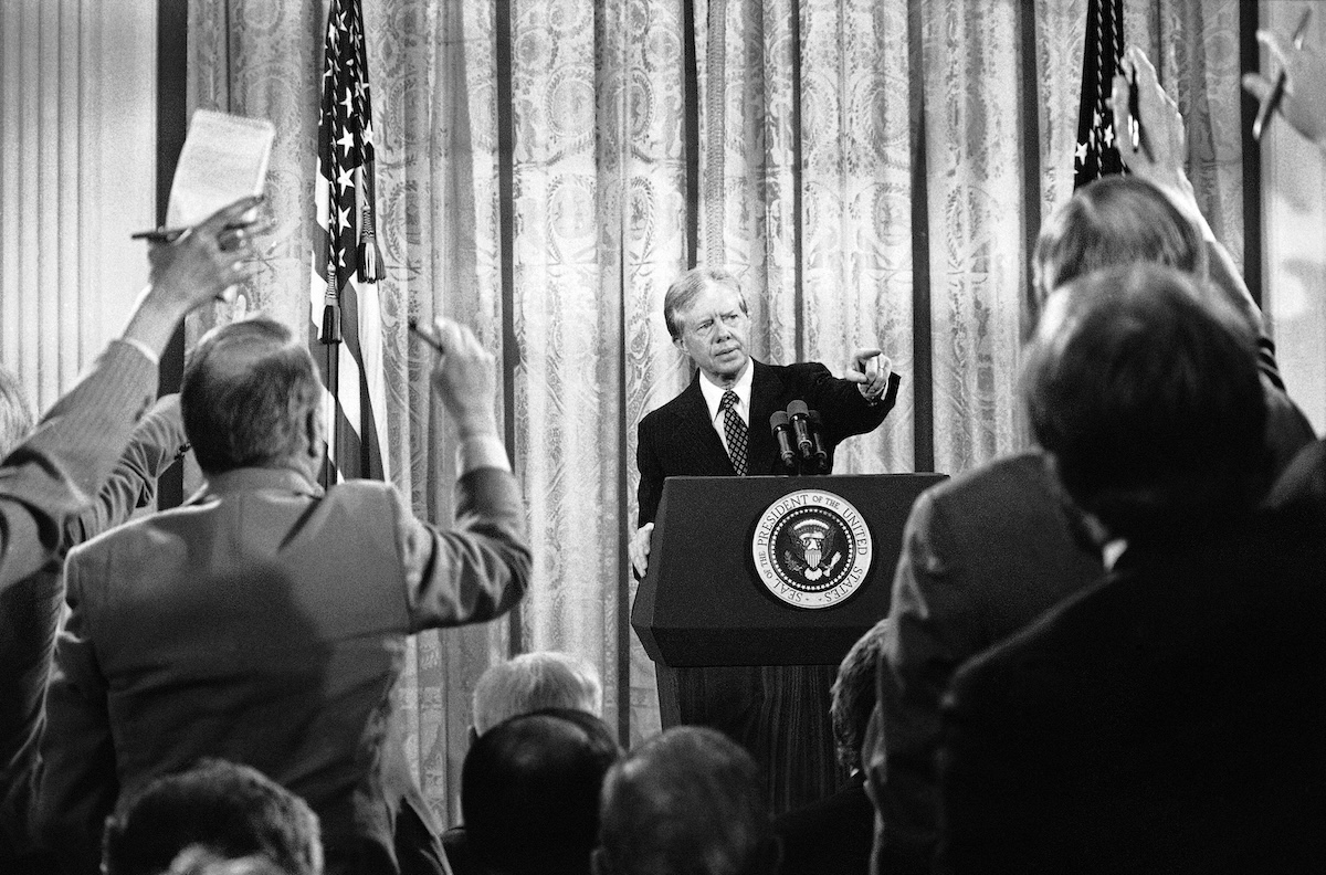 Jimmy Carter at a White House press conference, 04-10-1980