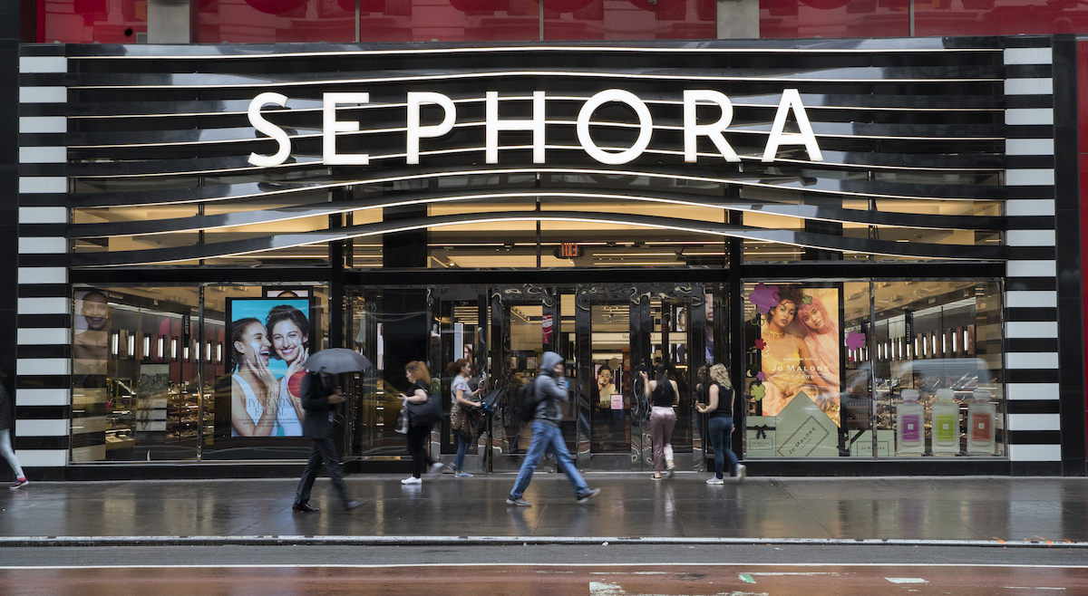 Pedestrians pass a New York City Sephora store, 5-16-2018.