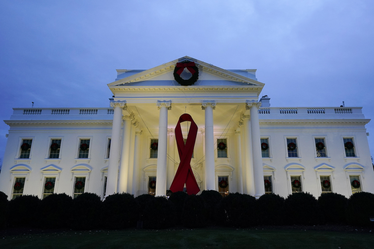 biden white house with HIV/AIDS ribbon, 12-1-2021