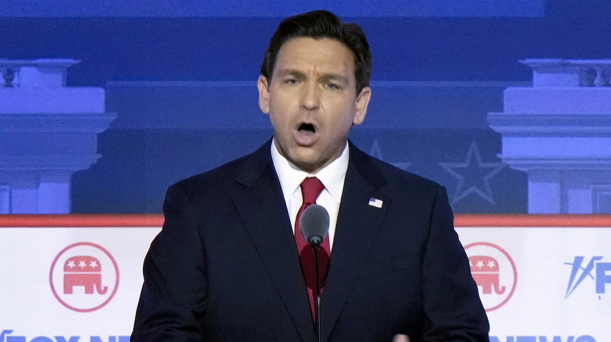 DeSantis closeup, GOP debate, 8-23-2023