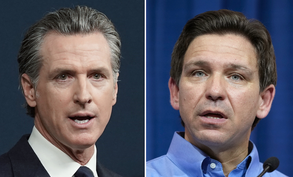 DeSantis and Newsom side by side, for November 2023 debate