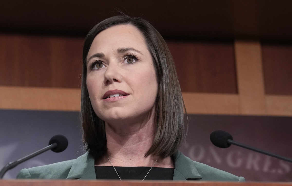 Sen. Katie Britt speaks at press conference in Capitol, 2-15-2023