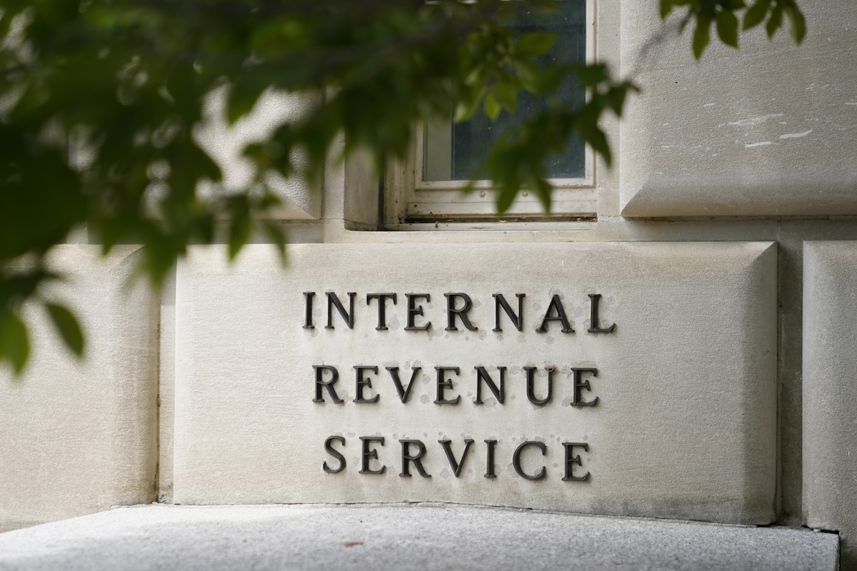 IRS building sign with tree branch