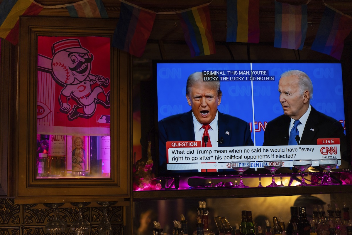 Trump Biden debate on TV in Cincinnati, 6-27-2024
