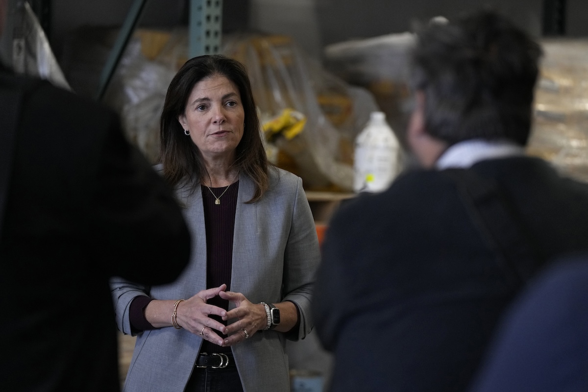 New Hampshire Republican gubernatorial candidate Kelly Ayotte visits concrete factory in Manchester, N.H., 10-16-2024