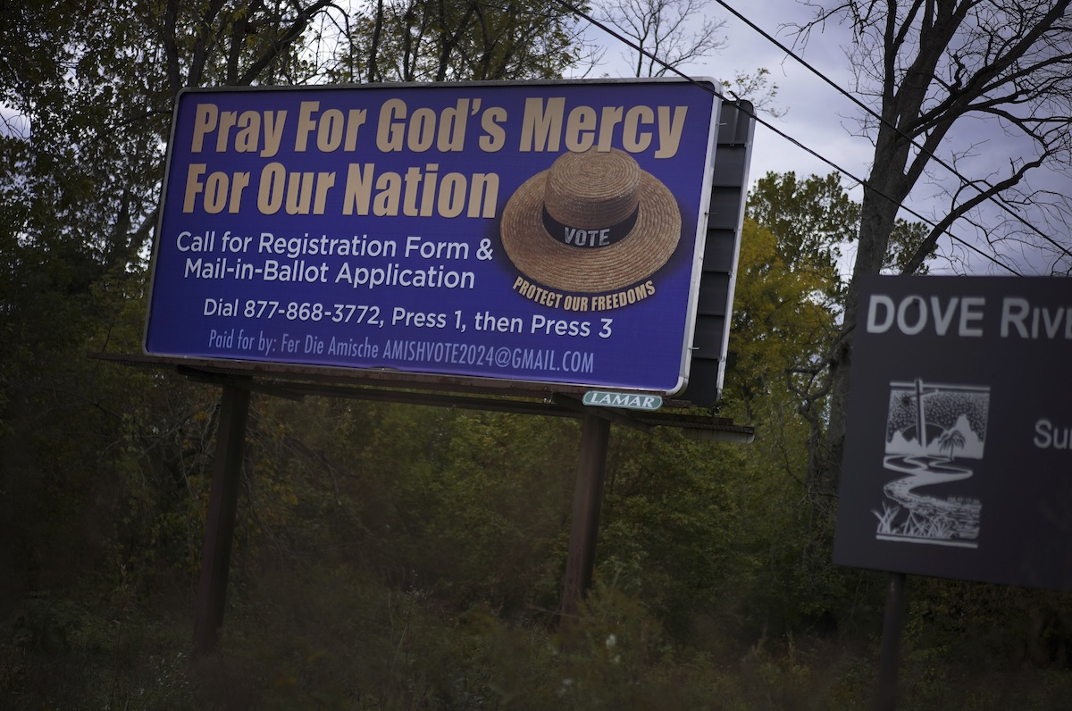 Amish voter registration billboard in PA 10-29-2024