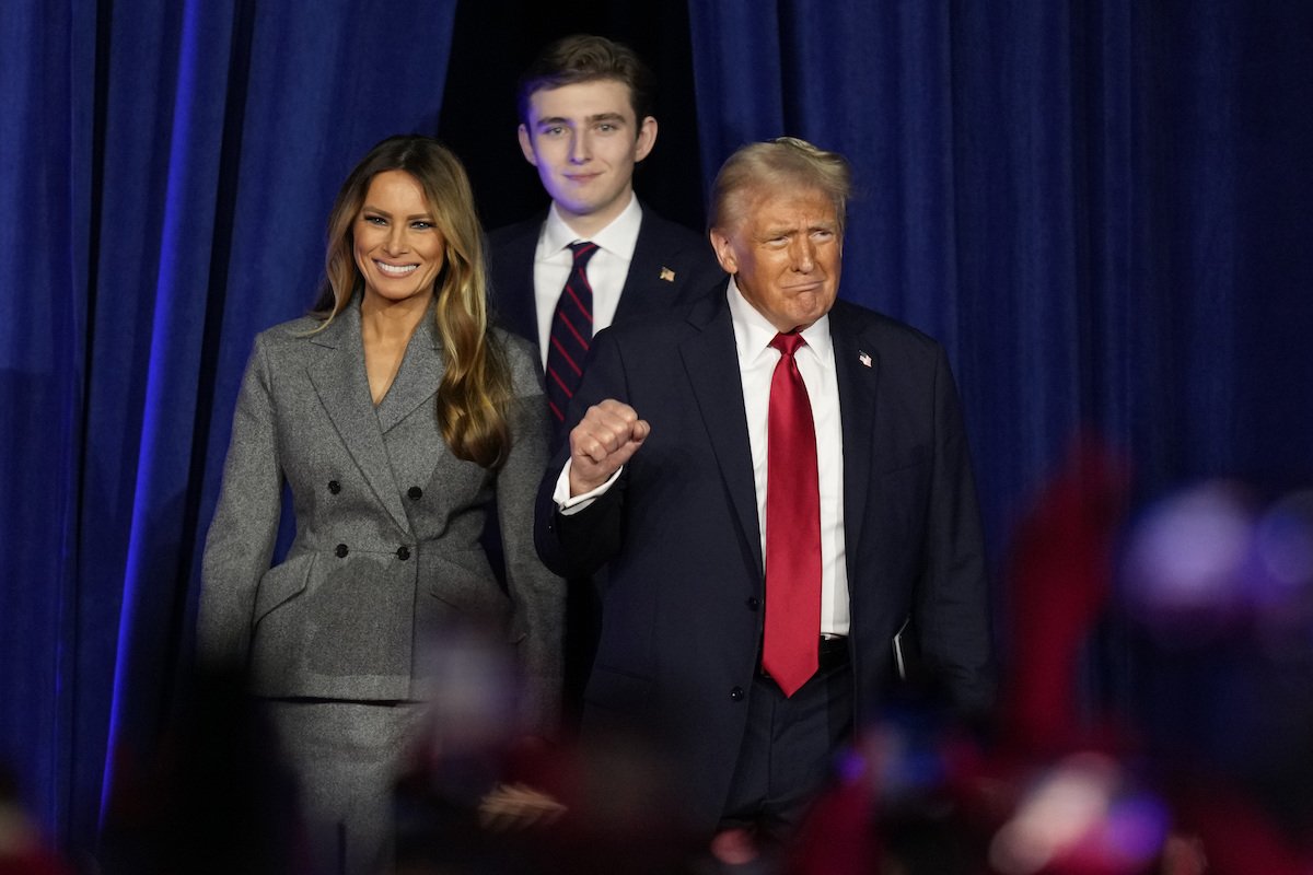 Donald Trump and family Melania Trump and Baron entering palm beach convention, 11-6-2024