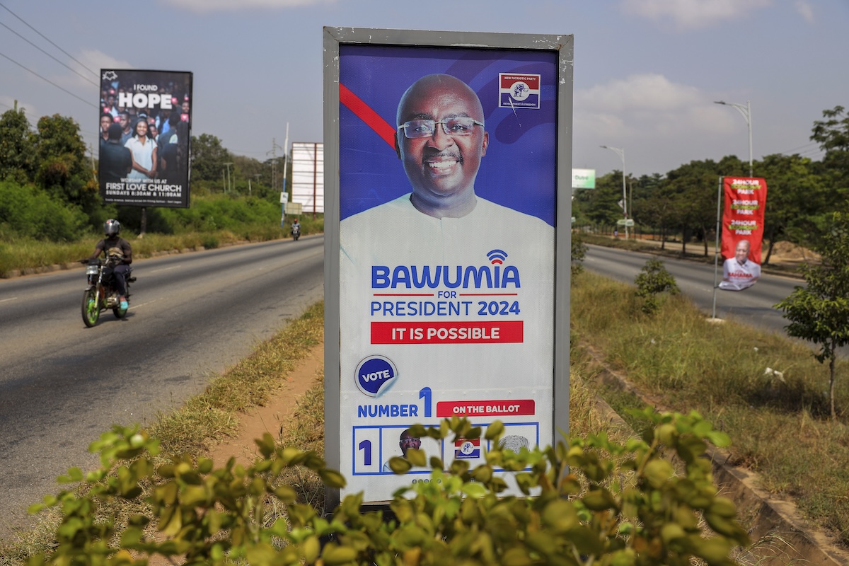 Billboard of Ghana's vice president Mahamudu Bawumia in Accra, Ghana, 12-11-2024