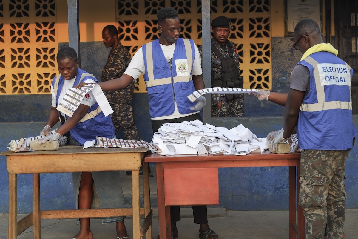 Ghana vote counting by poll workers 12-11-2024