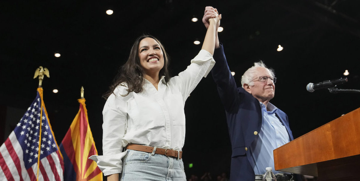 AOC and Bernie Sanders at Fighting Oligarchy rally in Tempe