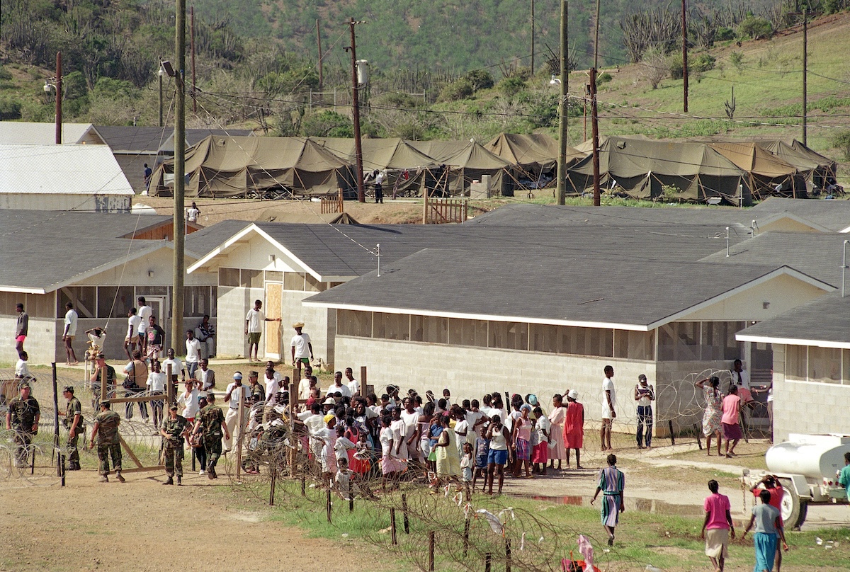 Wide angle Haitian migrants in Guantanamo Bay 11-27-91