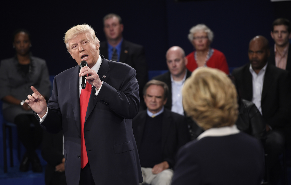 Trump and Clinton on debate stage for Jesse Watters Durham report fact-check
