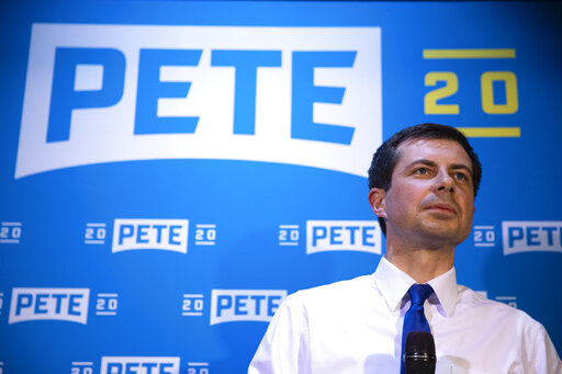 pete buttigieg in front of pete 2020 sign california may 2019