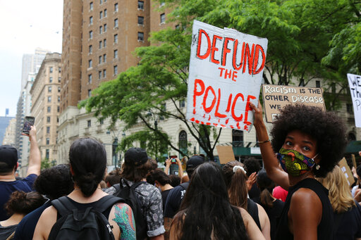 NY protest defund the police sign