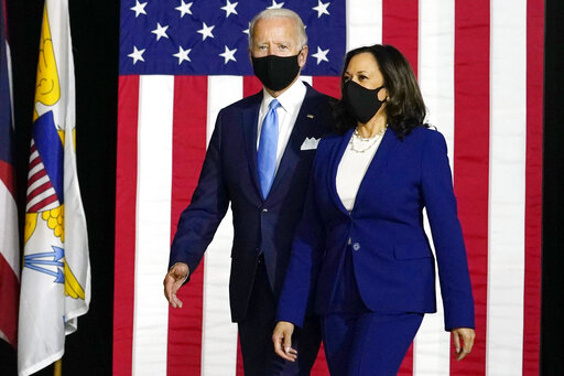 Biden and Harris walking toward mic Aug 12 2020