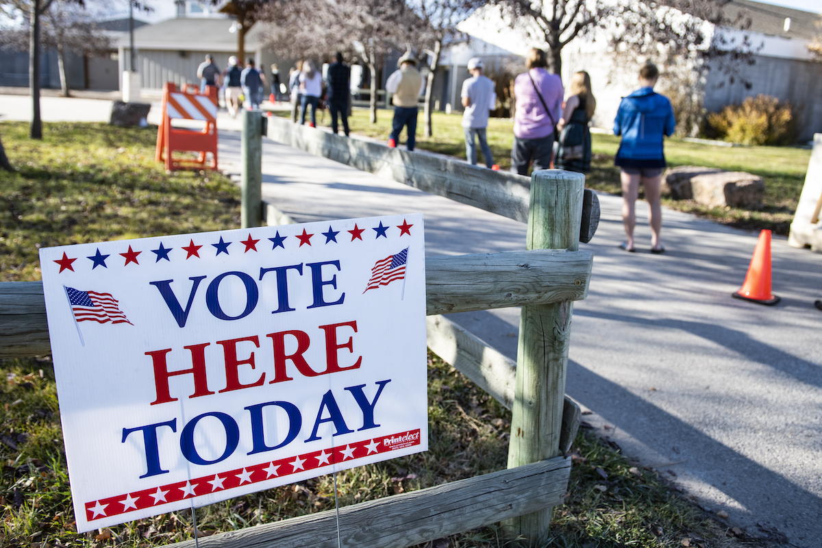 people in voting line in montana nov 2020