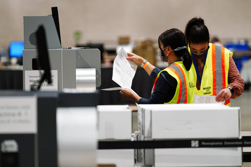 Philadelphia workers scan ballots Nov 3 2020