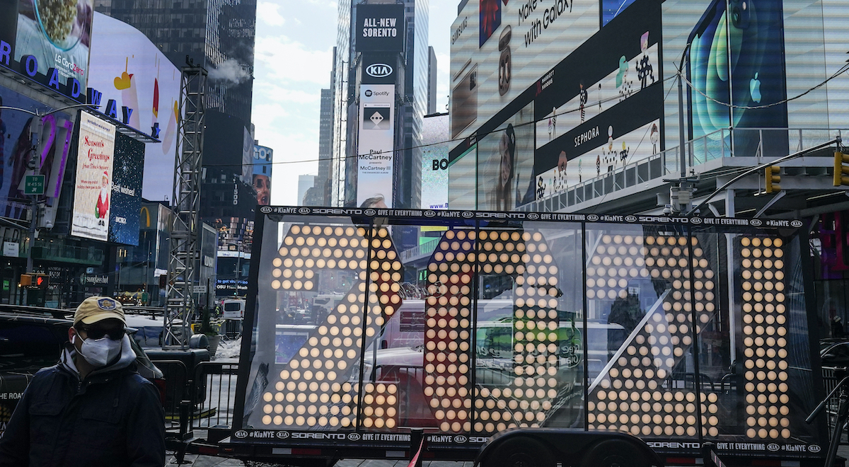 2021 sign in Times Square New York City 12-21-20