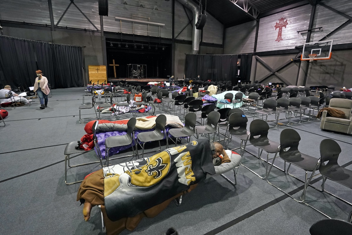 People in warming shelter in Houston Texas