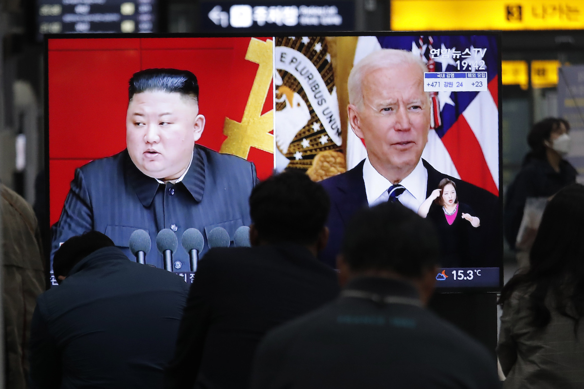 Kim Jong Un and Biden on screen art