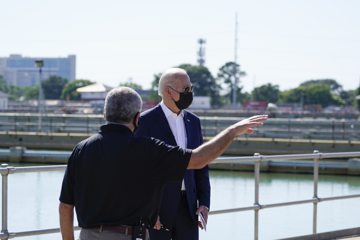 Biden New Orleans sewer plant visit May 2021 art