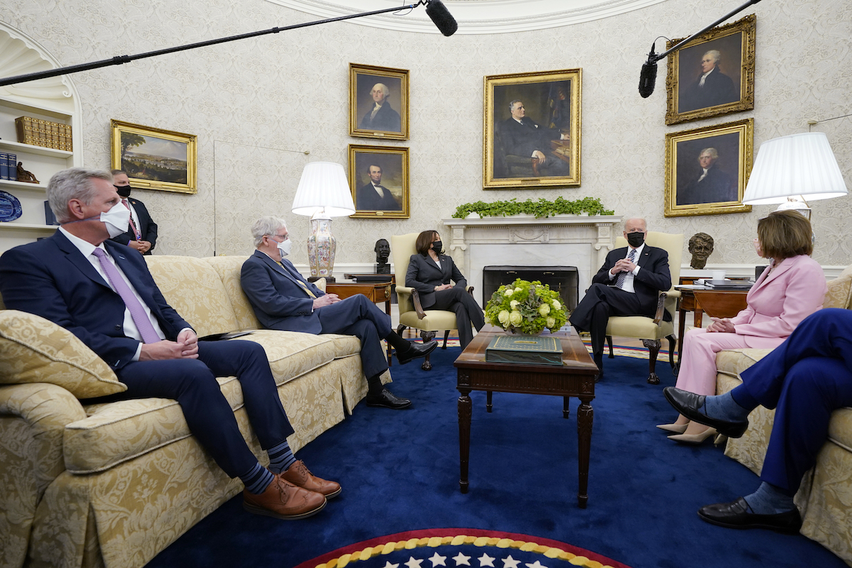 Biden congressional leaders Oval Office meeting May 12, 2021 art