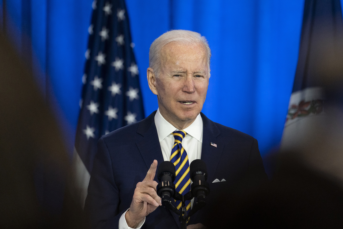 Biden speaking Feb. 10, 2022, art