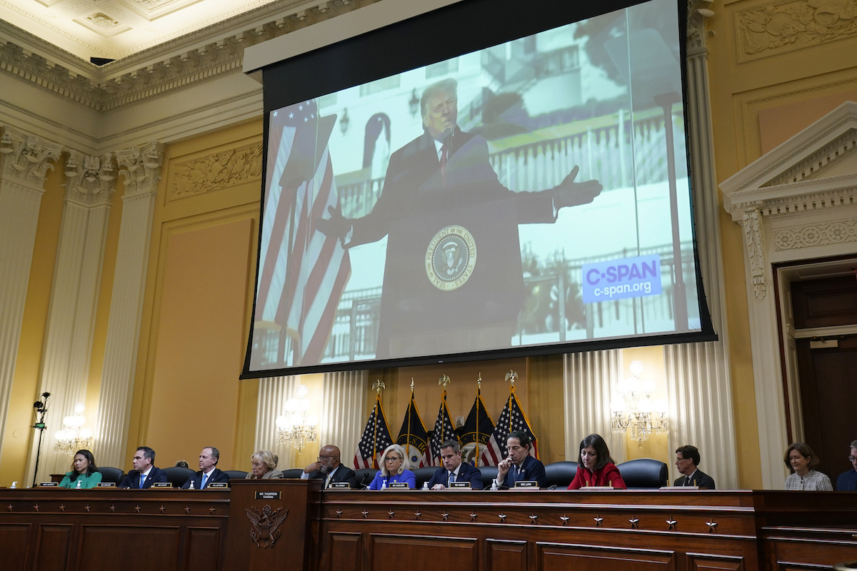 Jan. 6 Hearing: Trump on screen speaking at Stop the Steal