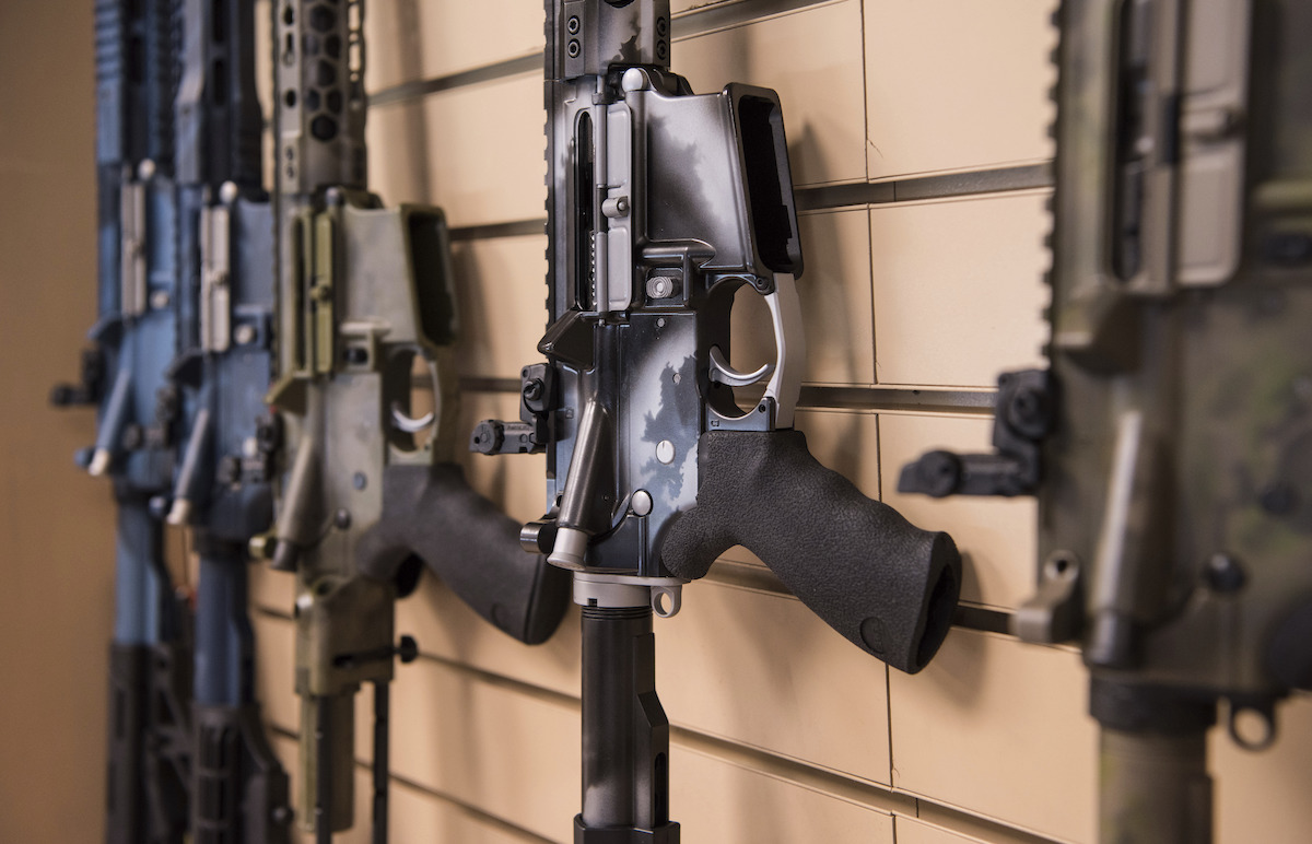 AR-15 rifles being displayed for sale