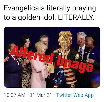 Altered golden statue Trump photo
