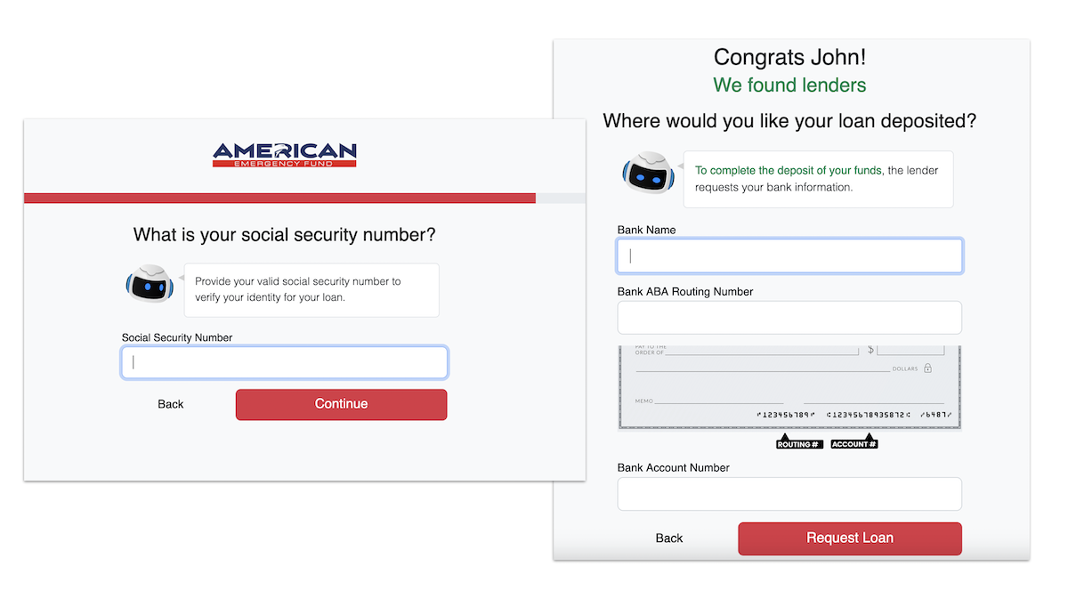 American Emergency Fund form screenshots November 2023