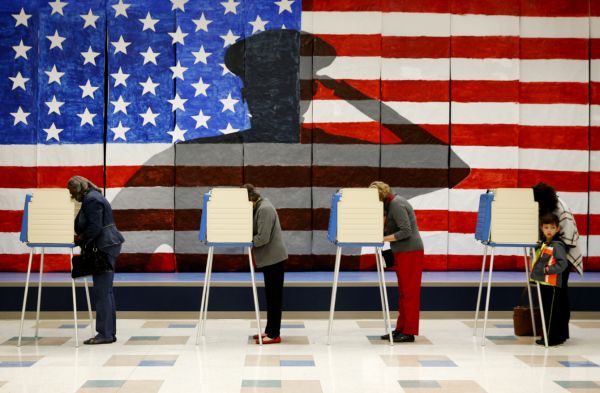 Voting booths and salute