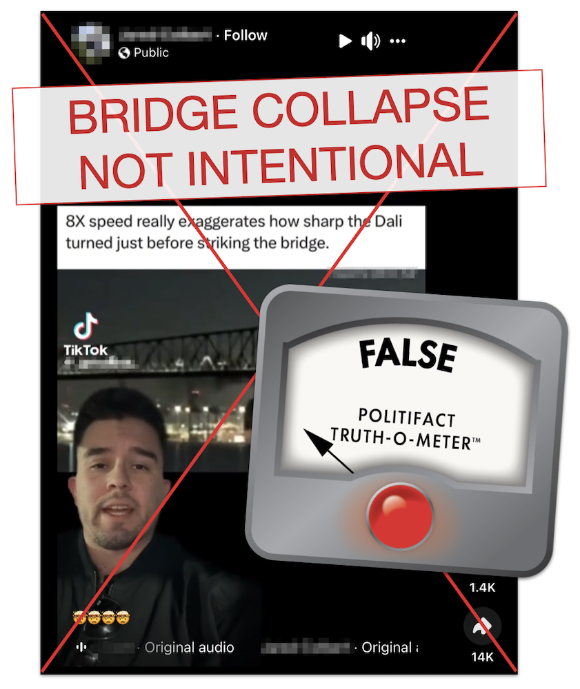 Baltimore bridge collapse not an accident claim edited screenshot