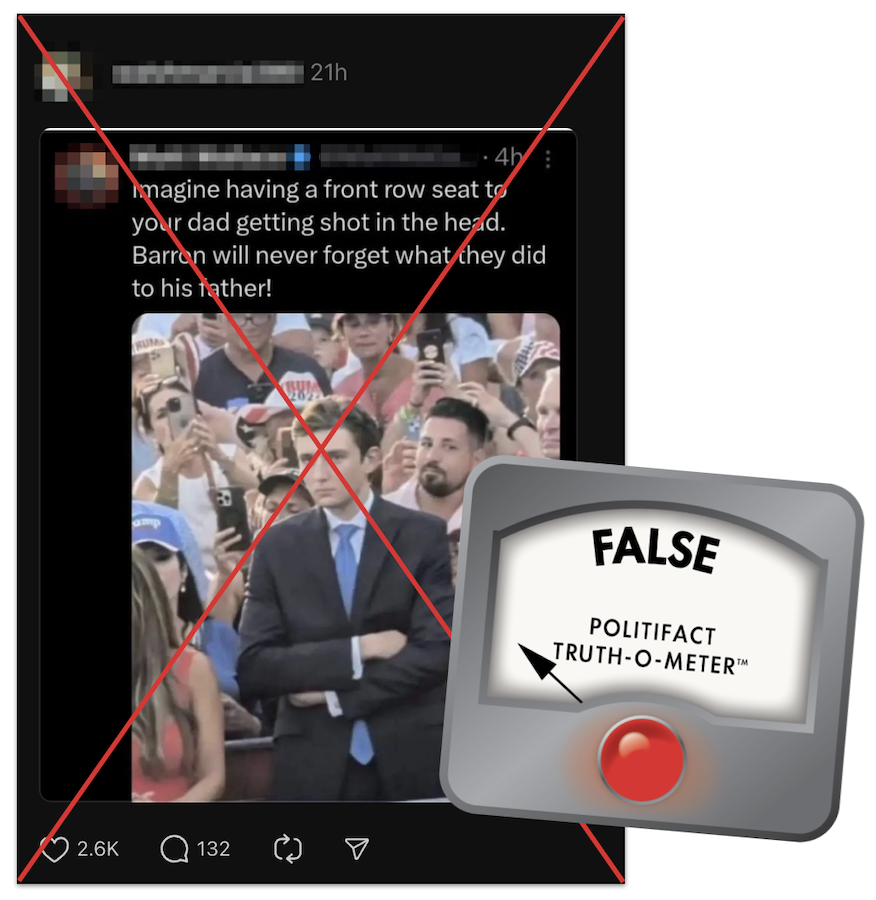 Barron at Trump rally shooting claim graphic
