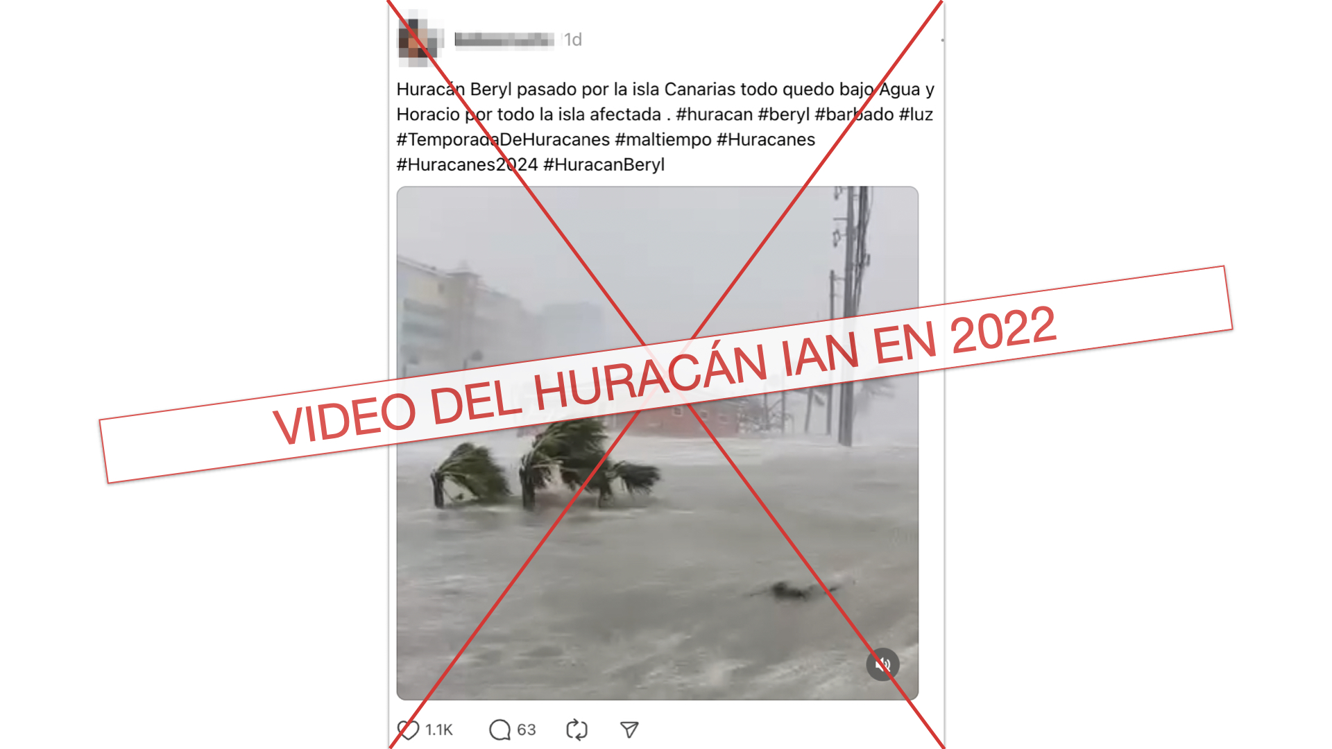 Grafico de Threads Huracan Beryl falso