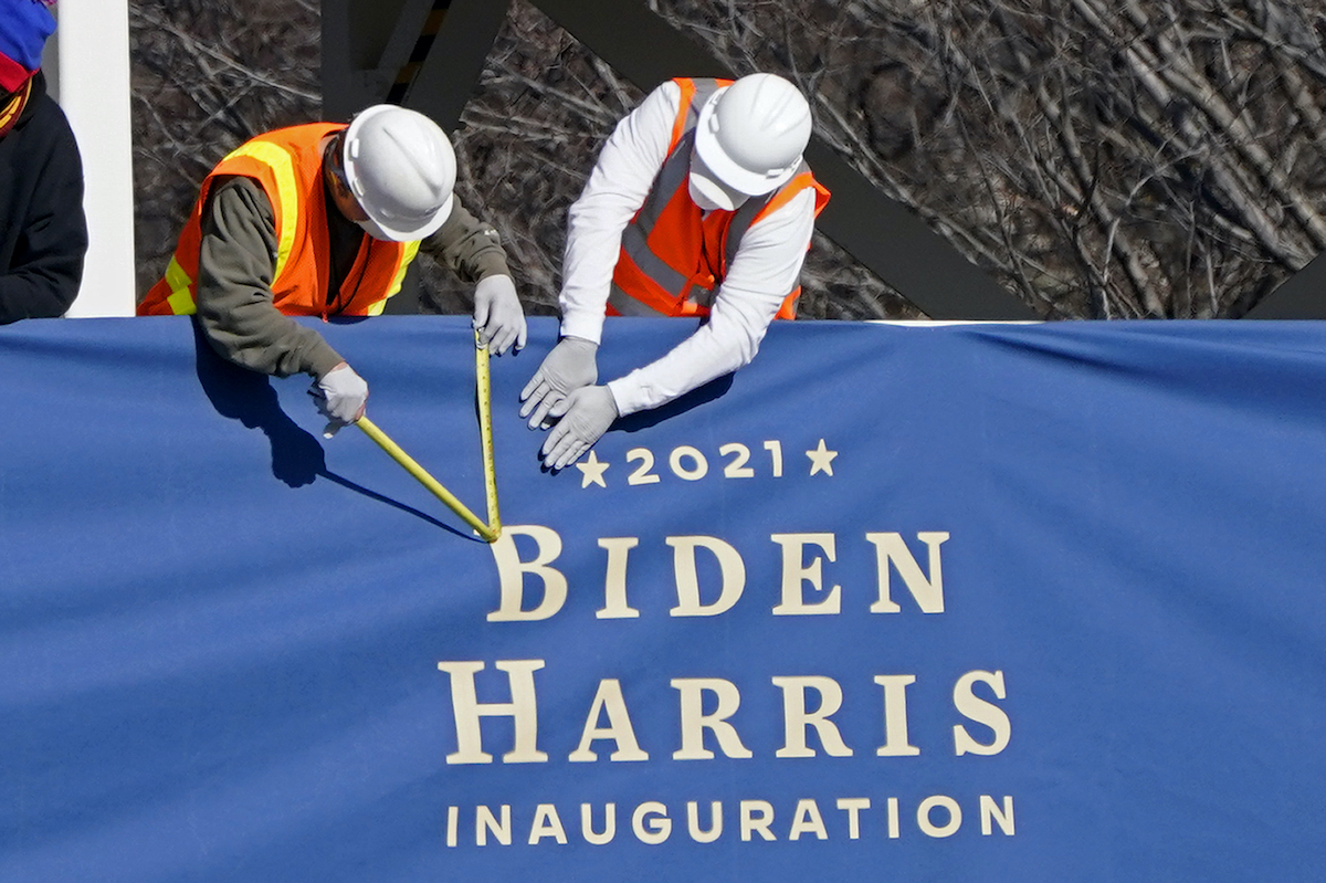 Biden-Harris inauguration banner in DC 1-14-21