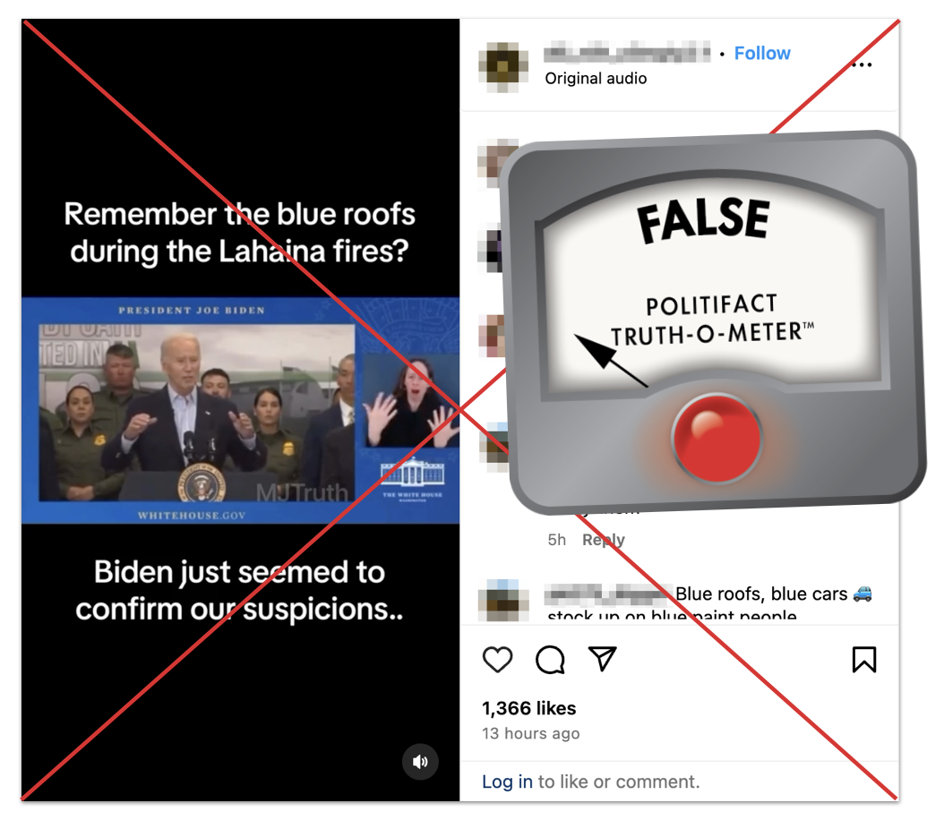 Biden blue roofs wildfires claim edited screenshot