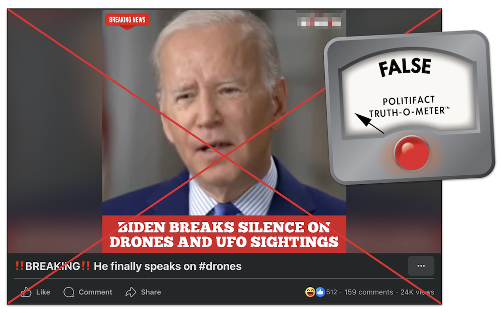 President Joe Biden drones video claim graphic, 12-16-2024