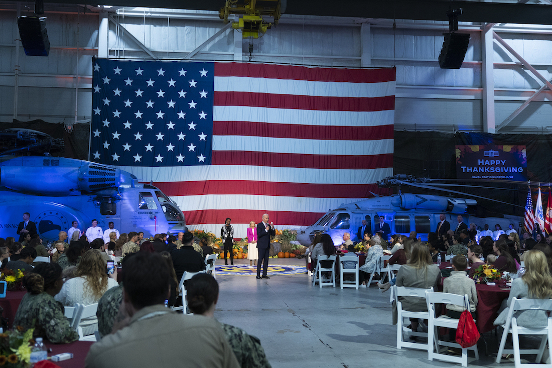 Biden military Thanksgiving event Norfolk Virginia, 11-19-2023
